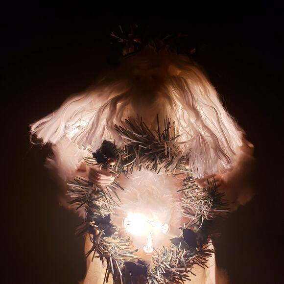 Vintage Midwest Importers Santa Tree Topper Light Up Wreath Christmas Decor 12" - Picture 12 of 15